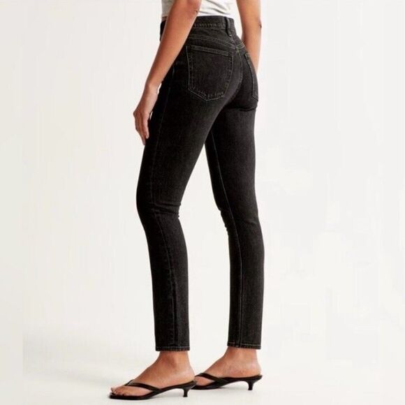 NEW Abercrombie & Fitch The Skinny black high rise jeans women’s size 25 / 0 - Picture 2 of 9